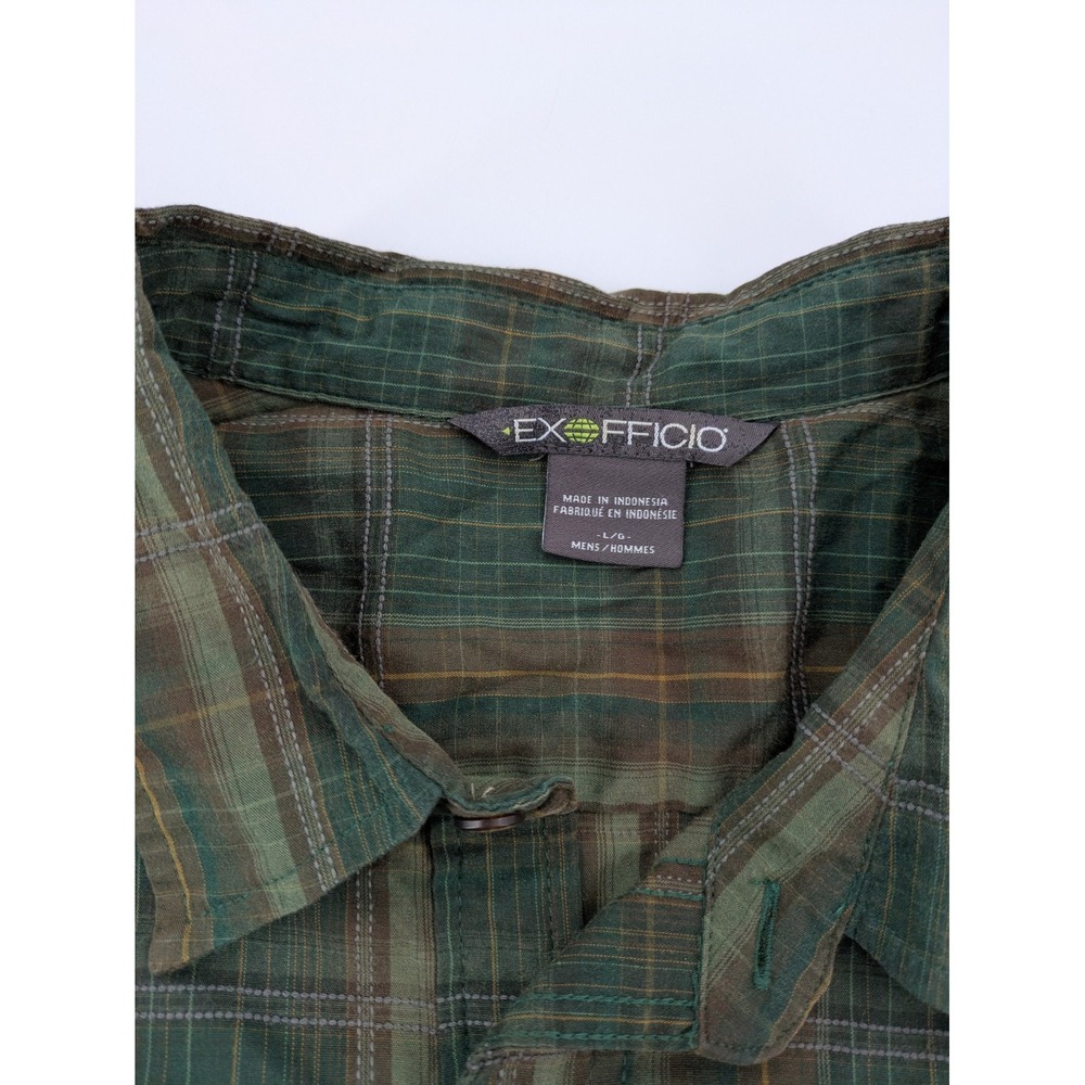 EXOFFICIO Mens Large Green Brown Plaid Long Sleeve Button Up Outdoor Travel - Picture 6 of 9